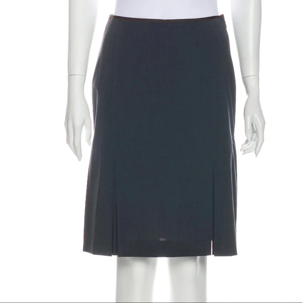 Paul Smith Blue Wool pleated slit knee length Skirt‎ straight pencil